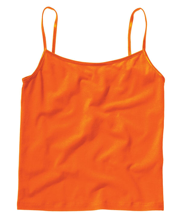 Bright orange BE004 from Bella Canvas laying flat. The garment features a straight neckline and has subtle wrinkles throughout the fabric.