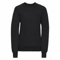 Russell's 7620B black crewneck sweatshirt with long sleeves, displayed against a white background.