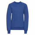 A plain long-sleeve sweatshirt in blue with a crew neck, displayed on a white background, from the Russell brand's 7620B collection.