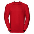 A red Russell sweatshirt (product code: 7620M) featuring long sleeves and a round neckline, displayed against a white background.