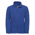 Russell's 8700B product is depicted as a front-facing blue zip-up fleece jacket featuring a high collar.