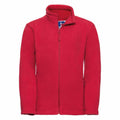 A vibrant red fleece jacket featuring a front zipper and a high collar. The Russell 8700B model is designed with a clean, logo-free surface.