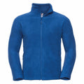 Russell's 8700M blue zip-up fleece jacket features a high collar and side pockets.