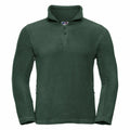 The Russell 8740M features a green fleece pullover design with a quarter-zip front, long sleeves, and zippered side pockets.