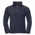 Product Description: The Russell 8740M is a navy blue, long-sleeve fleece pullover featuring a half-zip collar and two zippered side pockets. It boasts a soft and warm texture, making it ideal for both casual and outdoor wear.