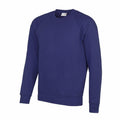 A plain blue crewneck sweatshirt from AWDis Academy, featuring long sleeves and ribbed cuffs, displayed on a white background. Product code: AC001.