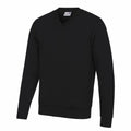 A sweatshirt from AWDis Academy, model AC003, featuring a black long-sleeve V-neck design, displayed against a plain white background.