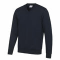 AWDis Academy presents the AC003, a dark blue V-neck sweater with long sleeves, displayed against a white background.