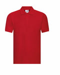 A plain red polo shirt with a collar and button placket from the AWDis Academy, labeled as product AC004.