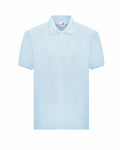 The AC004 by AWDis Academy is a light blue short-sleeve polo shirt featuring a collared neckline and three buttons.