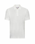 This is the AWDis Academy plain white short-sleeved polo shirt, style AC004, featuring a collar and three buttons on the front.