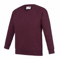 AWDis Academy's AC01J features a maroon sweatshirt with long sleeves and a crew neckline, set against a white background.
