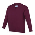 AWDis Academy's AC03J sweatshirt featuring a maroon color, V-neck design, and long sleeves is displayed on a white background.