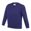 A plain, navy blue long-sleeve sweatshirt with a V-neck design by AWDis Academy. The AC03J features a ribbed waistband and cuffs, made from a soft and comfortable fabric. The brand label is visible inside the collar.