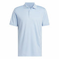 A light blue polo shirt from adidas with the product code AD002 is displayed on a white background. This shirt showcases short sleeves and a three-button placket.