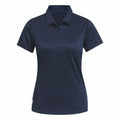 adidas AD003 navy blue short-sleeve polo shirt featuring a collar and buttoned placket, displayed against a white background.