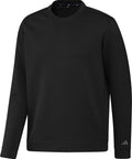 The Blank crew sweatshirt by adidas is a plain black long-sleeve crew neck with an adidas logo on the left wrist, shown against a white background. No visible patterns or graphics.