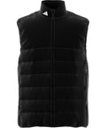 The Gilets & Body Warmers is a black, sleeveless, zip-up padded gilet with horizontal quilted stitching and a small white Adidas logo on the left collar.