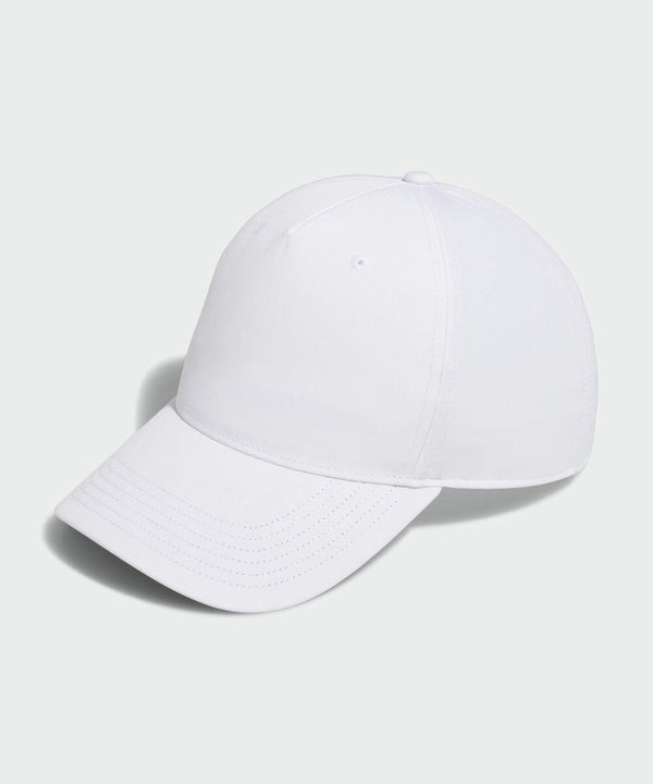 A plain white adidas AD082 baseball cap with a curved brim and stitched detailing, displayed against a light gray background.