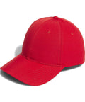 The Caps product is a red baseball cap featuring visible stitching and ventilation eyelets, displayed on a white background with a shadow cast to the left.