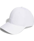 Caps: A classic white baseball cap with a curved brim, stitched details, and ventilation eyelets. Displayed on a white background with shadow to the left.
