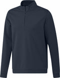 The adidas AD118 is a plain dark grey quarter-zip pullover featuring long sleeves and a stand-up collar.