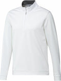 AD118 by adidas, a white long-sleeve pullover featuring a quarter-zippered collar, showcased against a simple background.