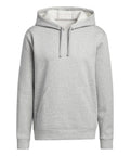 A plain light grey hoodie sweatshirt with long sleeves, a front pouch pocket, and drawstrings is displayed on a white background. The hoodie has no visible logos or designs.