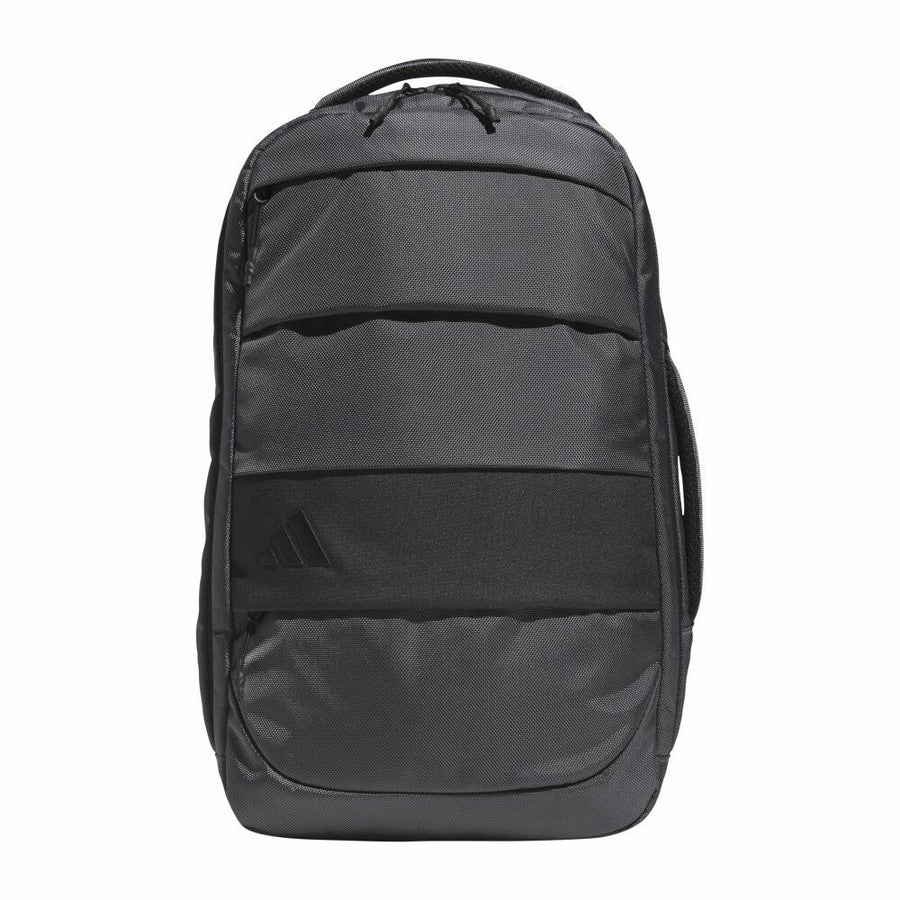 The adidas AD196 is a black backpack with multiple compartments and a top handle, featuring a subtle logo on the front.