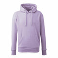A lavender sweatshirt from Anthem, featuring a front pocket and drawstring hood, is displayed against a white background.