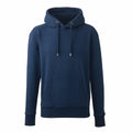 Discover the AM001 by Anthem: a plain navy blue hoodie featuring a drawstring hood and a convenient front kangaroo pocket. This stylish hoodie is designed with long sleeves and completed with a ribbed hem and cuffs.
