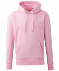 The Anthem AM001 light pink hoodie, featuring a front pocket and drawstring hood, is displayed against a plain white background.
