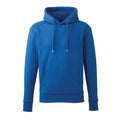 An Anthem AM001 hooded sweatshirt in plain blue, featuring a front pocket and drawstrings.