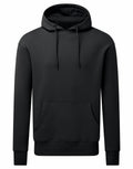 Anthem's AM006 is a plain black hoodie featuring a front pocket and adjustable drawstrings on the hood.