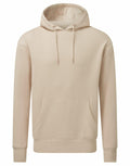 The Anthem "AM006" is a beige hooded sweatshirt featuring a front pocket and drawstrings, showcased against a white background.
