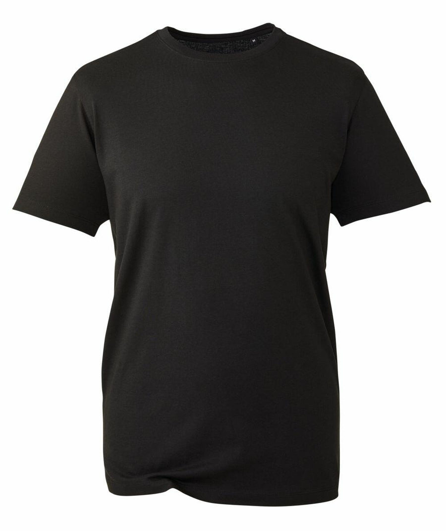 Anthem's AM010: a simple black short-sleeve T-shirt displayed on a white background.