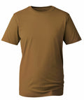 Anthem's AM010 is a brown t-shirt displayed on a plain white background, featuring short sleeves and a round neckline. It offers a simple and casual look, perfect for everyday wear.