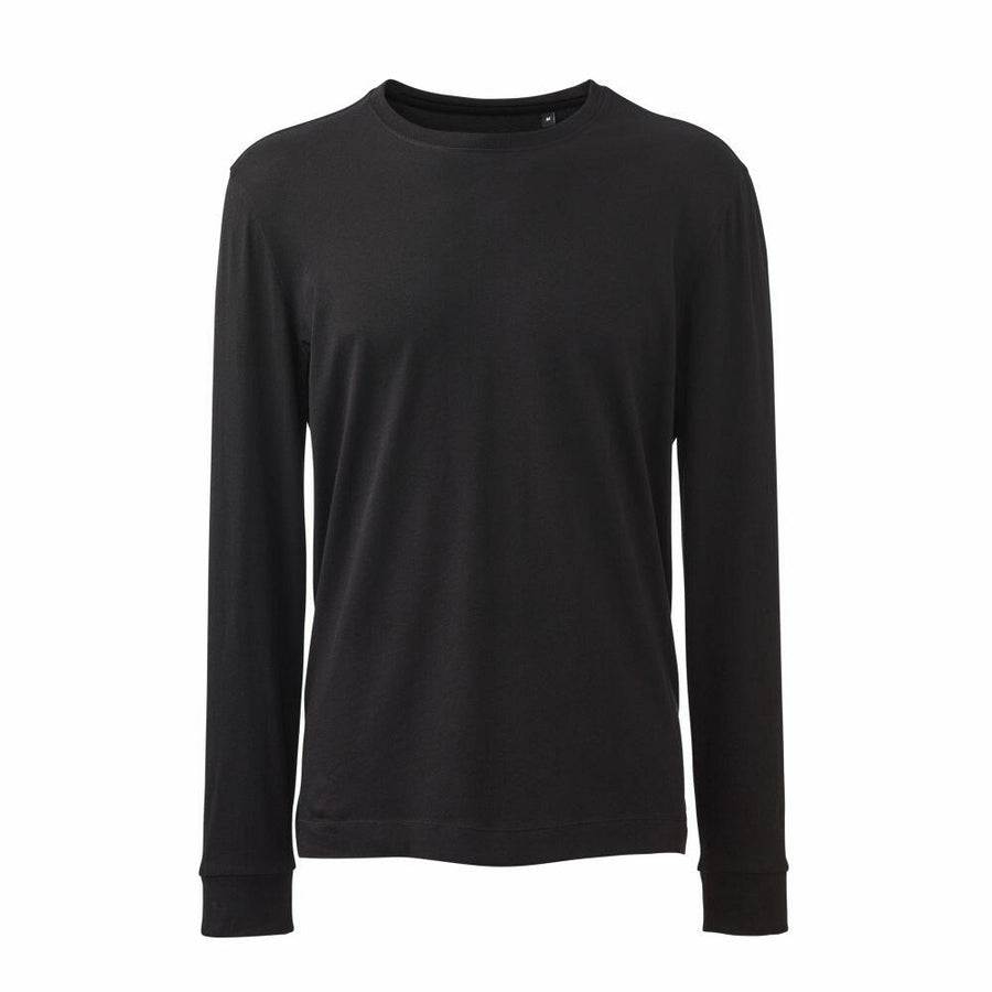 An Anthem AM011 long-sleeve T-shirt in black displayed on a white background.