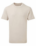 The Anthem AM015 is a plain beige t-shirt featuring short sleeves and a crew neckline, displayed against a white background. Its simple and unadorned style highlights a classic and versatile design.