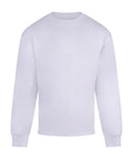 A plain white long-sleeve crew neck T-shirt is displayed against a white background, shown from the front with no visible logos or designs.