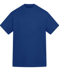 A solid royal blue, short-sleeved crew neck T-shirt is shown from the front against a white background, featuring a plain design with no logos or patterns.