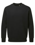 A plain black Anthem AM020 sweatshirt featuring long sleeves and a crew neck is displayed against a white background.