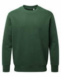 A plain dark green crewneck sweatshirt with long sleeves from Anthem's AM020 line features a soft and slightly textured fabric. It is displayed against a white background, accentuating its clean and straightforward design.