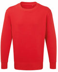 An Anthem AM020 sweatshirt featuring a plain red design with long sleeves and a crewneck style.