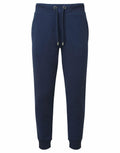Anthem's AM030 navy blue jogger pants, featuring a drawstring waist and side pockets, are displayed against a white background.