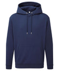 A navy blue hoodie sweatshirt with a hood, front pocket, drawstrings, and long sleeves is shown on a white background.