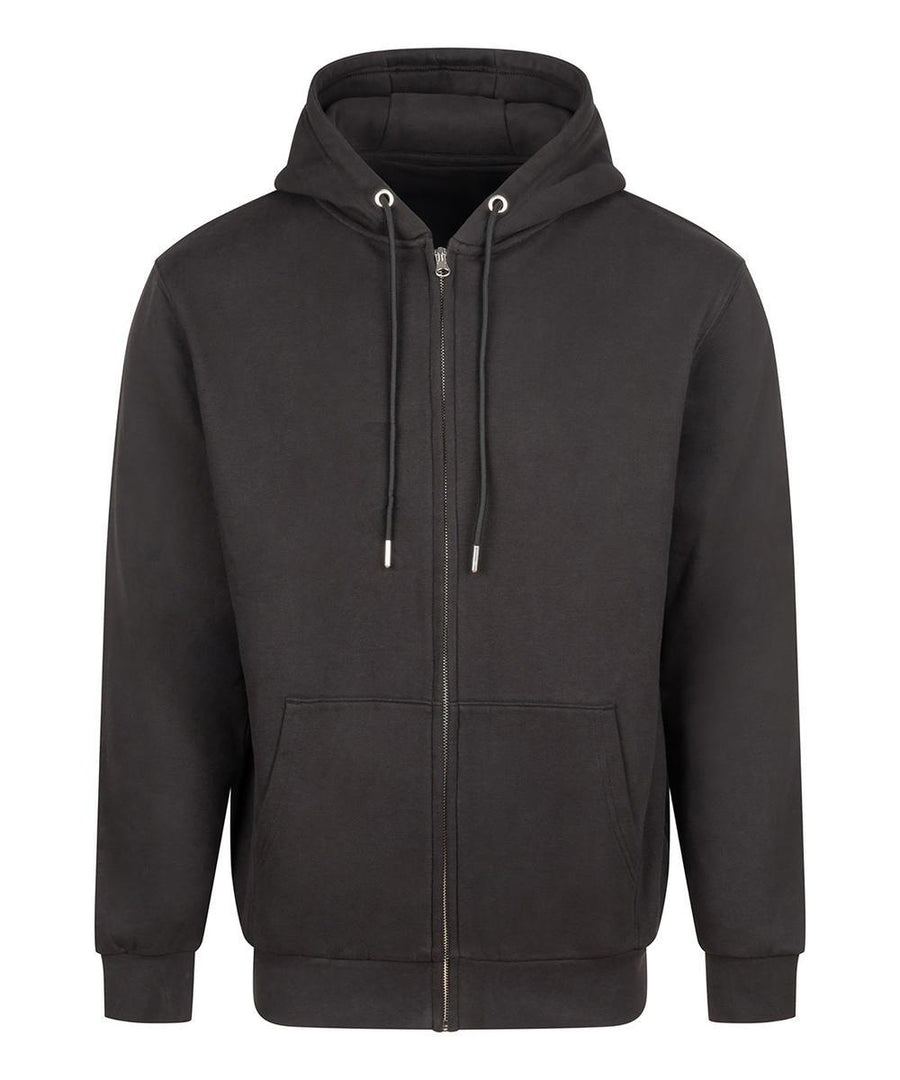 The Hoodies product is a plain black zip-up hoodie featuring a drawstring hood, long sleeves, and two front pockets, shown on a white background.