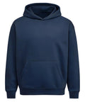 A plain navy blue hoodie with a front kangaroo pocket, long sleeves, and no visible logos or designs is displayed on a white background.