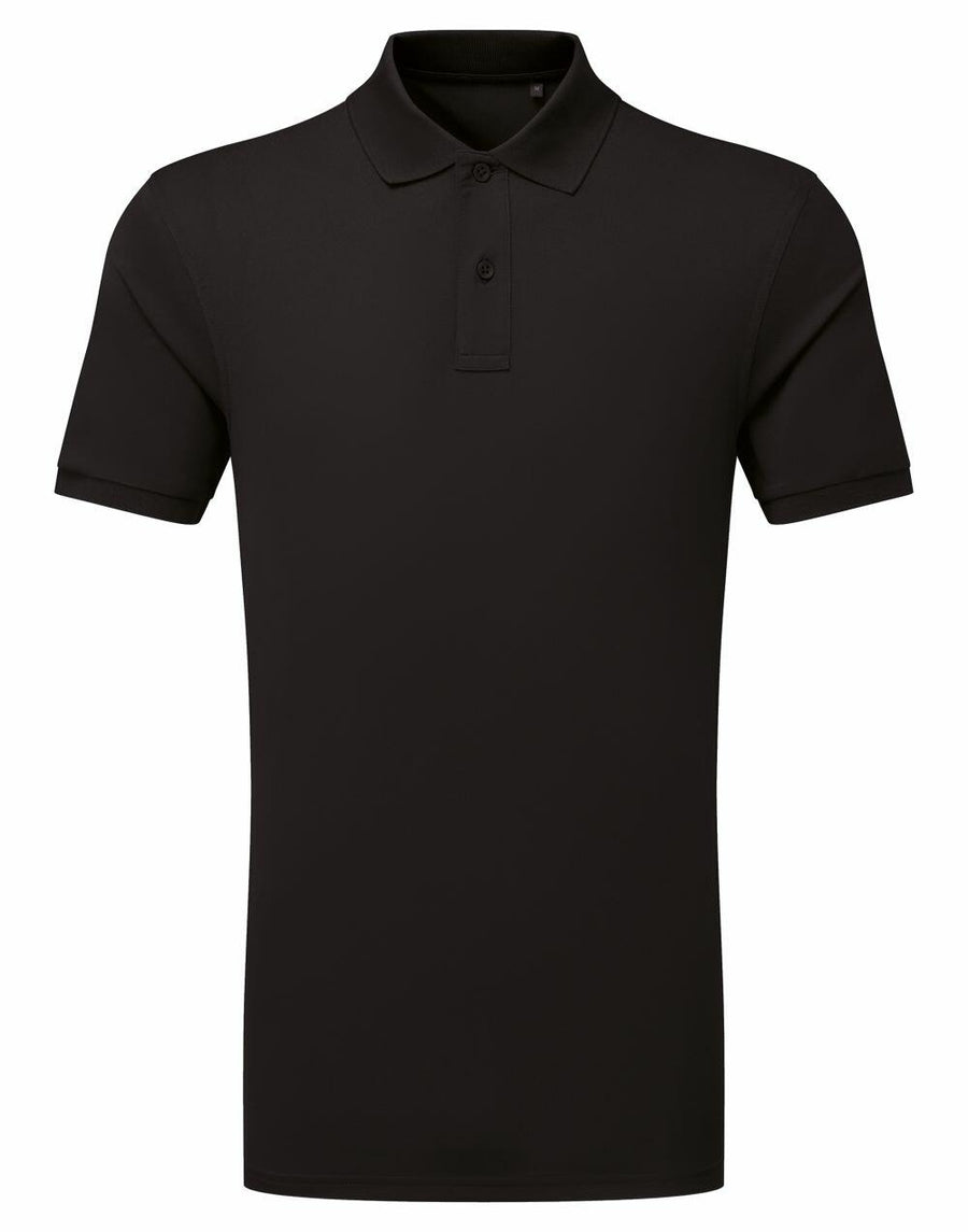 An Asquith & Fox AQ001 polo shirt in plain black, featuring short sleeves and a buttoned collar.
