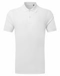 The Asquith & Fox AQ001 is a plain white short-sleeve polo shirt featuring a collar and three buttons down the front, showcased against a white background.